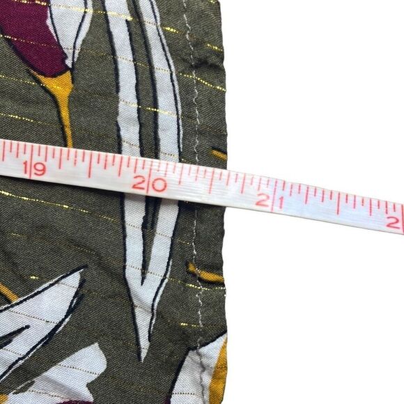 Zinzane Small Green Purple Floral Silver Metallic Stripe V Neck Crop Top Blouse - Picture 8 of 8